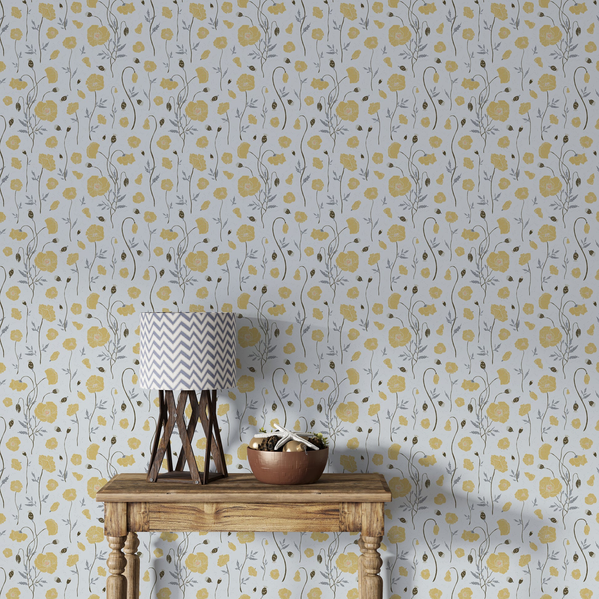 Heritage style poppy wall mural for a creative workspace or home office.