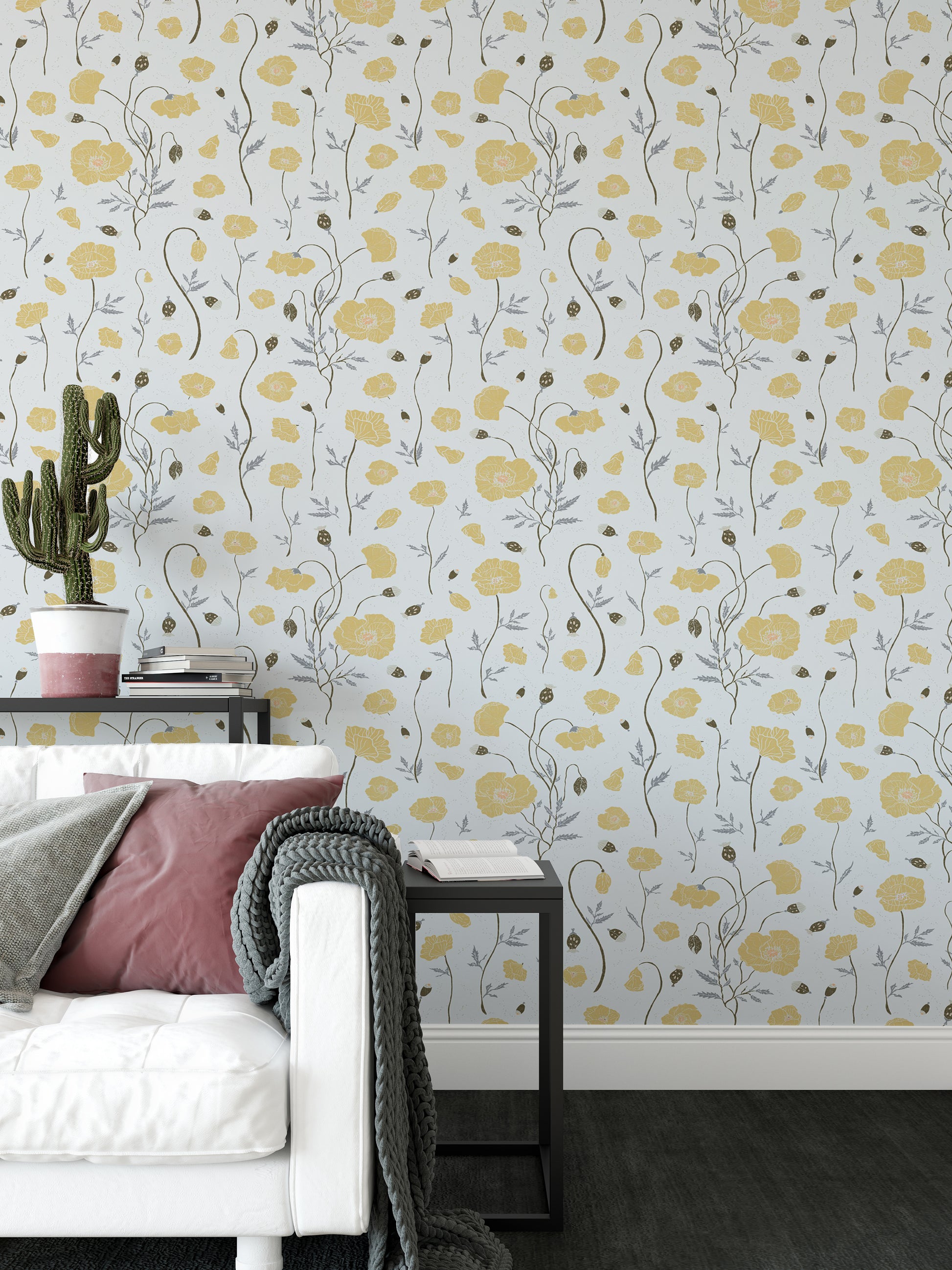Period style floral home décor with green foliage for a study wall.