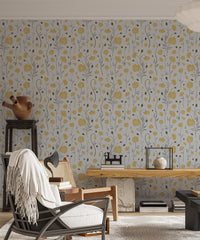 Poppies Garden Wallpaper used as a chimney breast feature in a cosy flat.