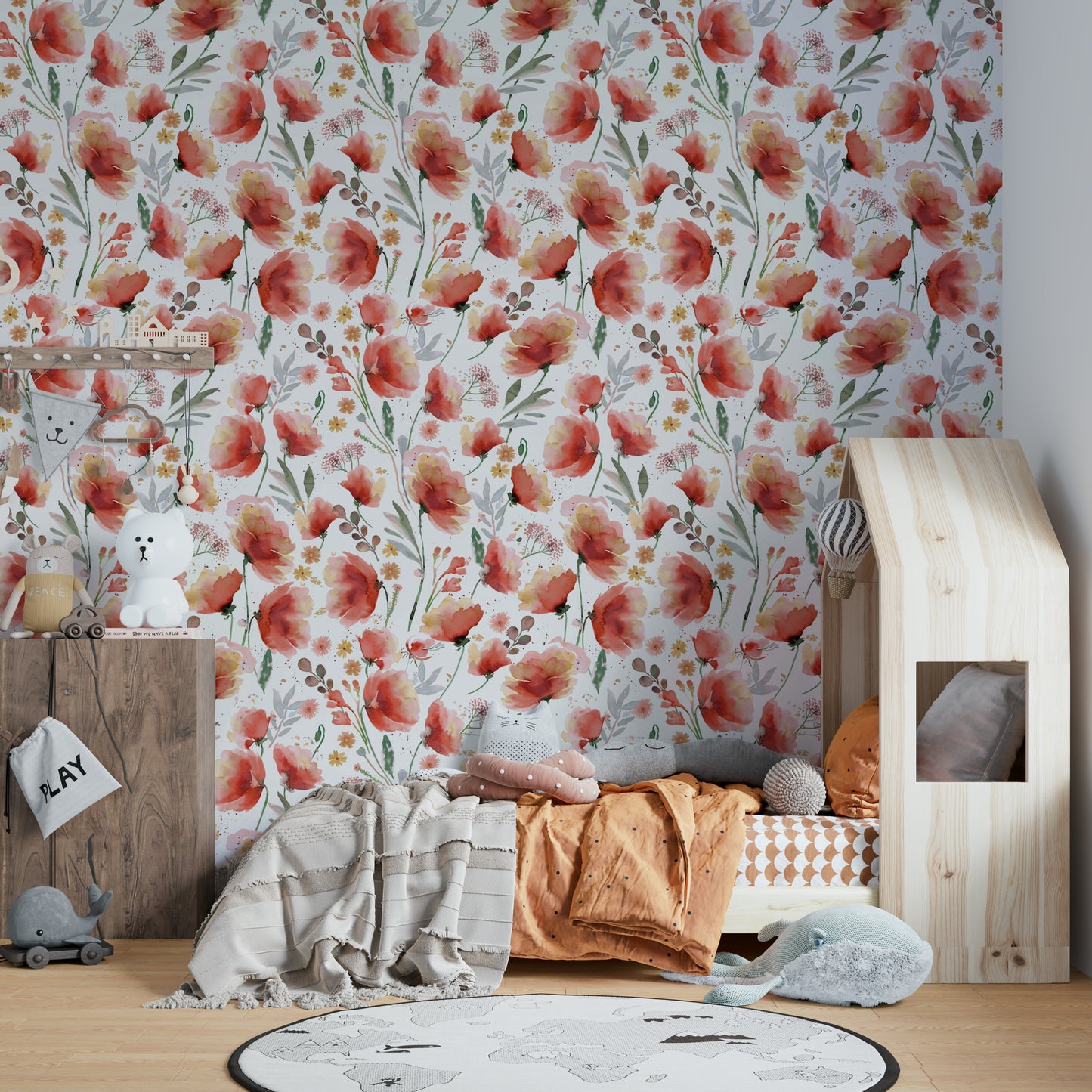 Delicate orange flower wallpaper perfect for calm interiors.

