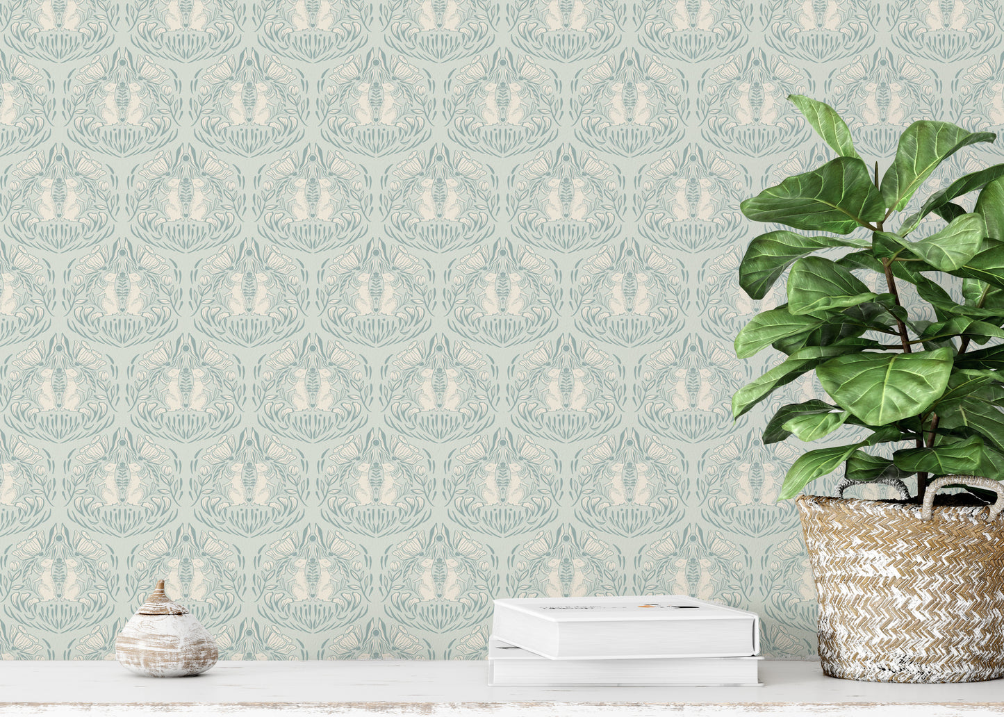 Countryside wallpaper for walls with whimsical hare scene

