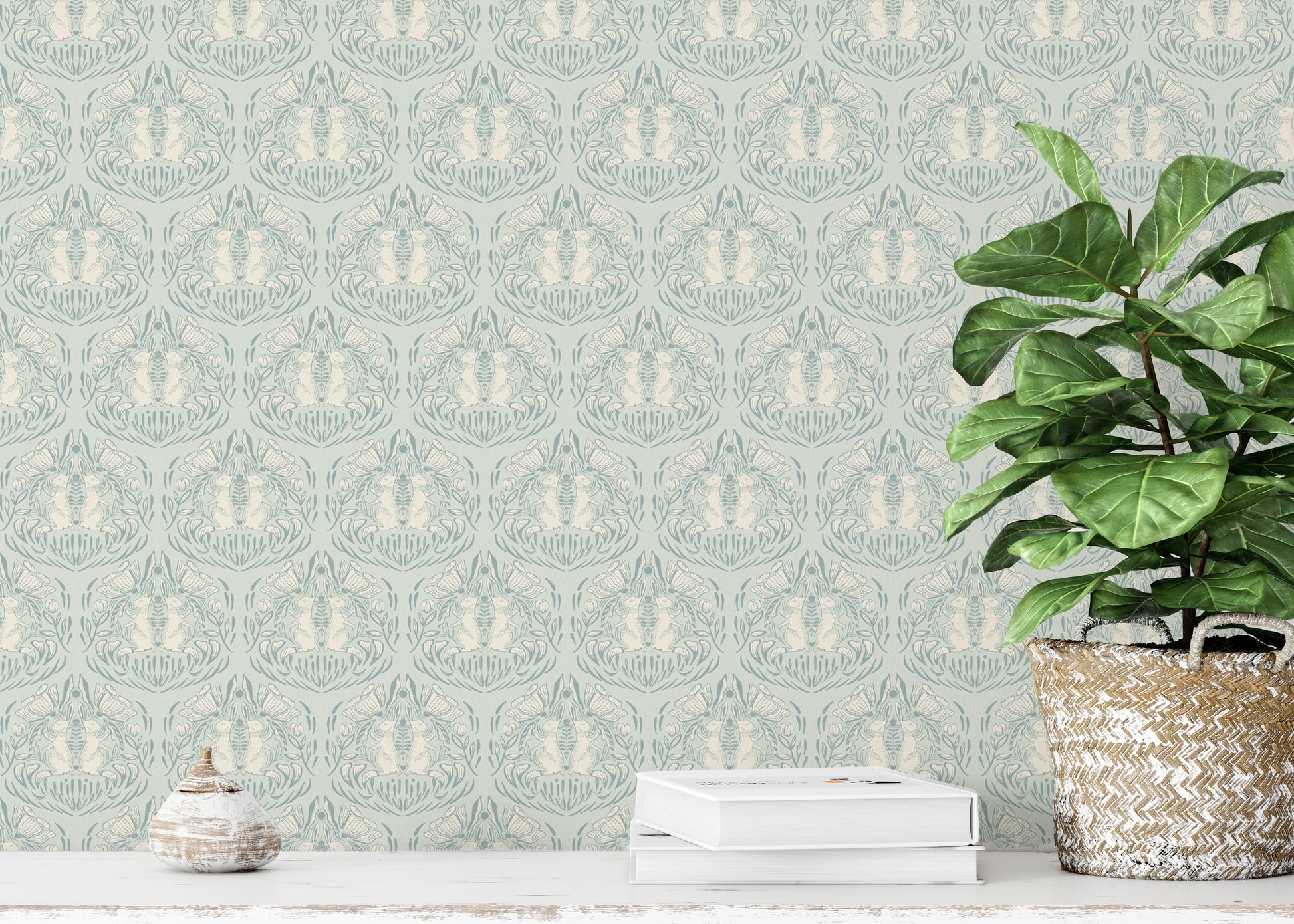Countryside wallpaper for walls with whimsical hare scene

