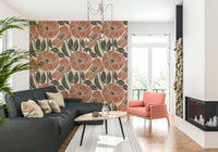 Quiet rhythmic aesthetic of Poppy Floral Modern Rustic Block mural art.