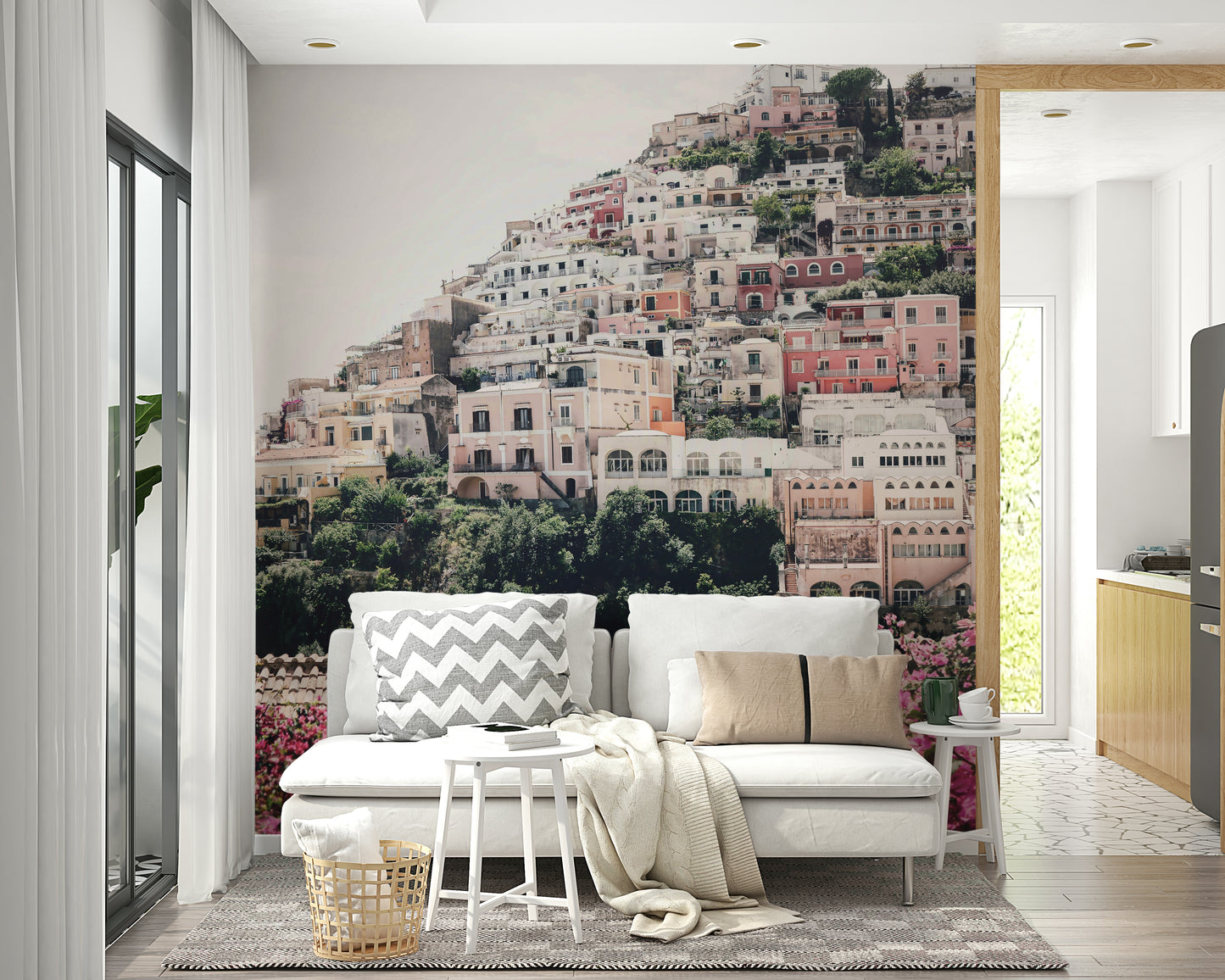 Colorful and vibrant Positano wallpaper design

