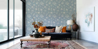 Powder Blue Bloom muted azure peel and stick wallpaper.