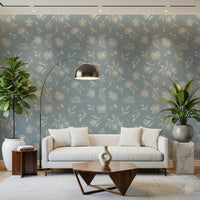 Elegant hand-painted stems Powder Blue Bloom wallpaper for walls.