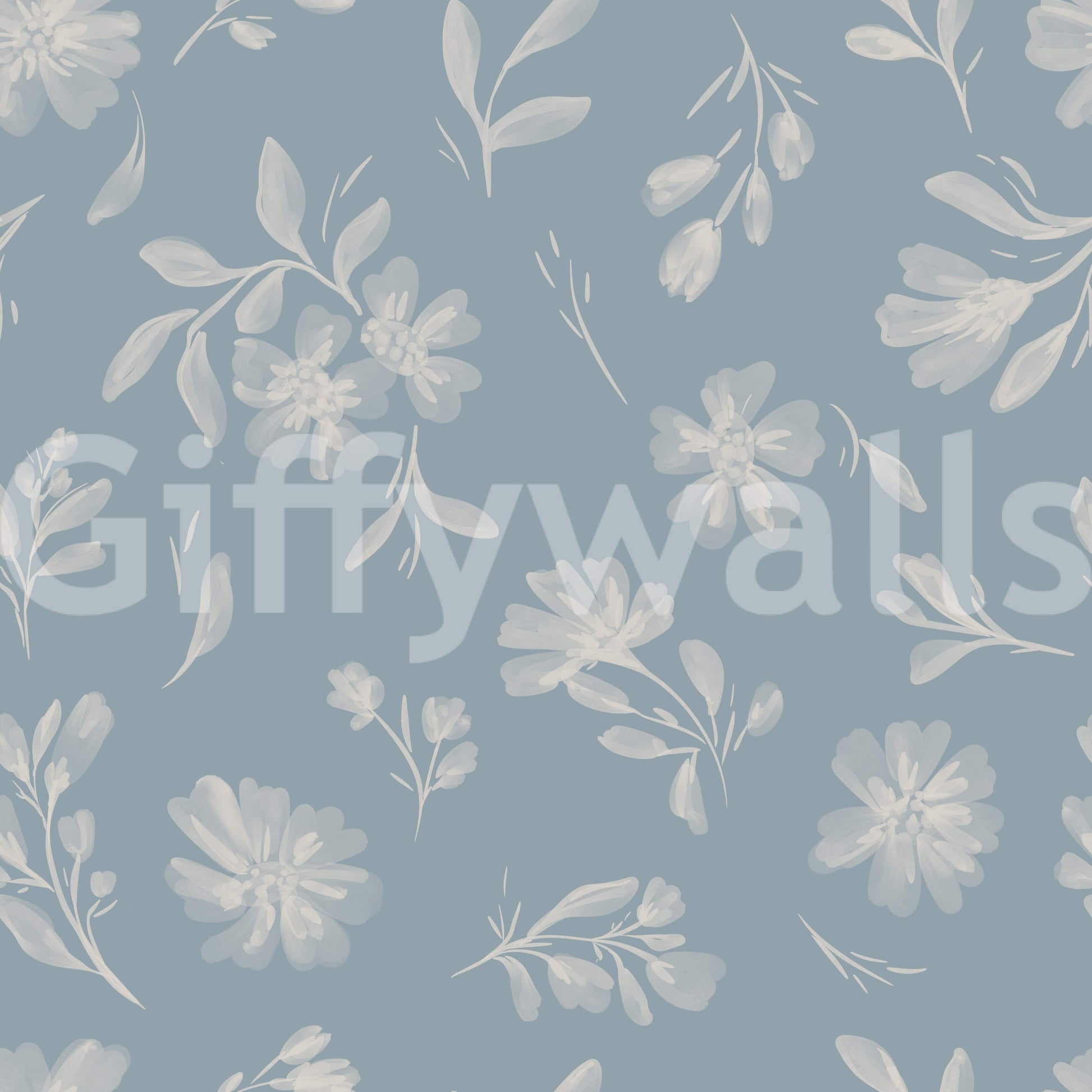 Minimalist blue foliage Powder Blue Bloom wallpaper mural.
