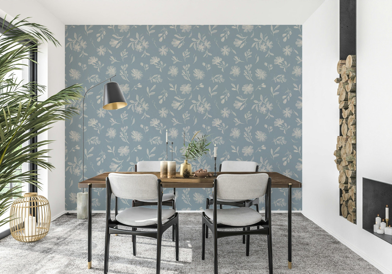 Powder Blue Bloom dainty petals wallpaper for walls.