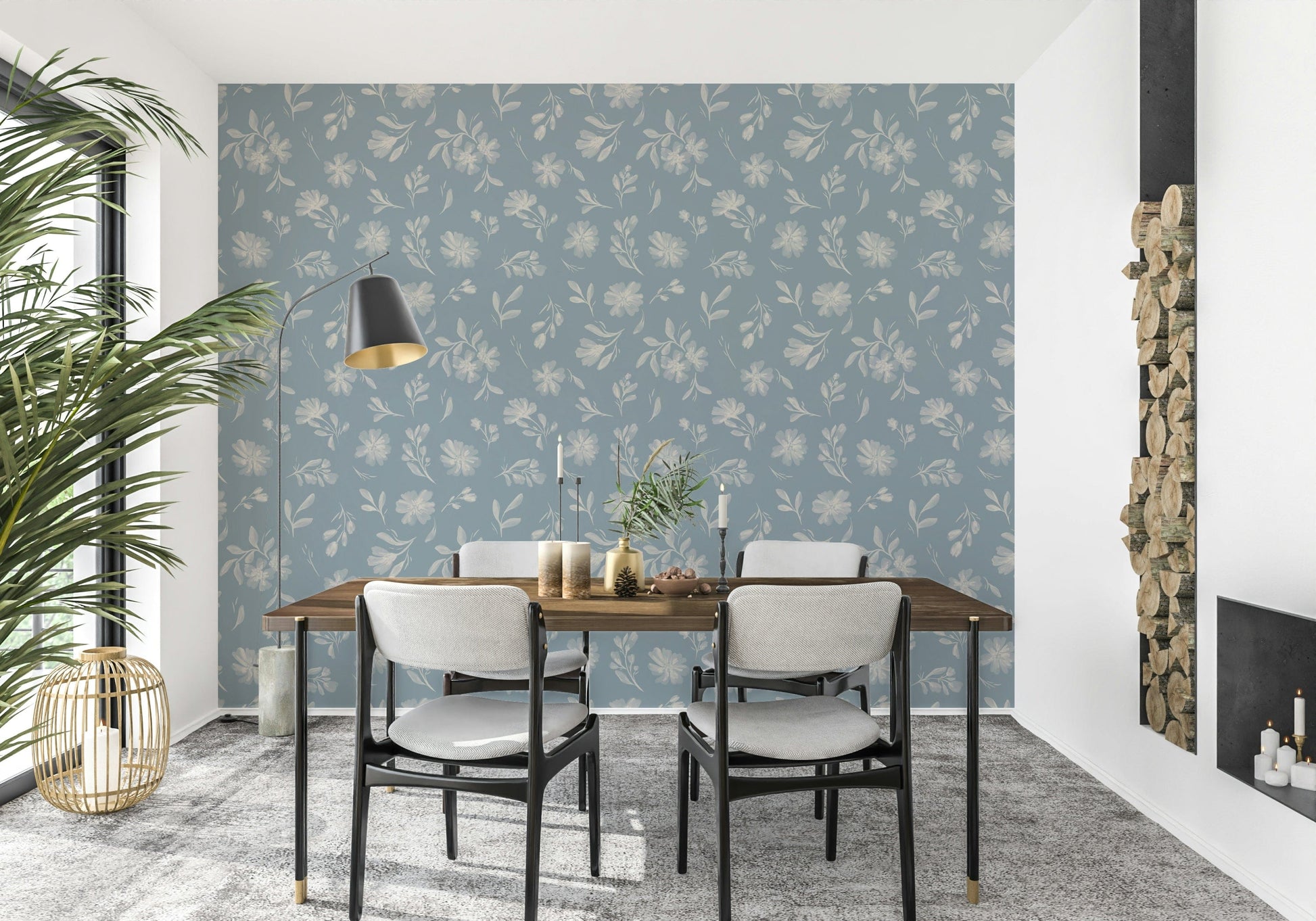 Powder Blue Bloom dainty petals wallpaper for walls.
