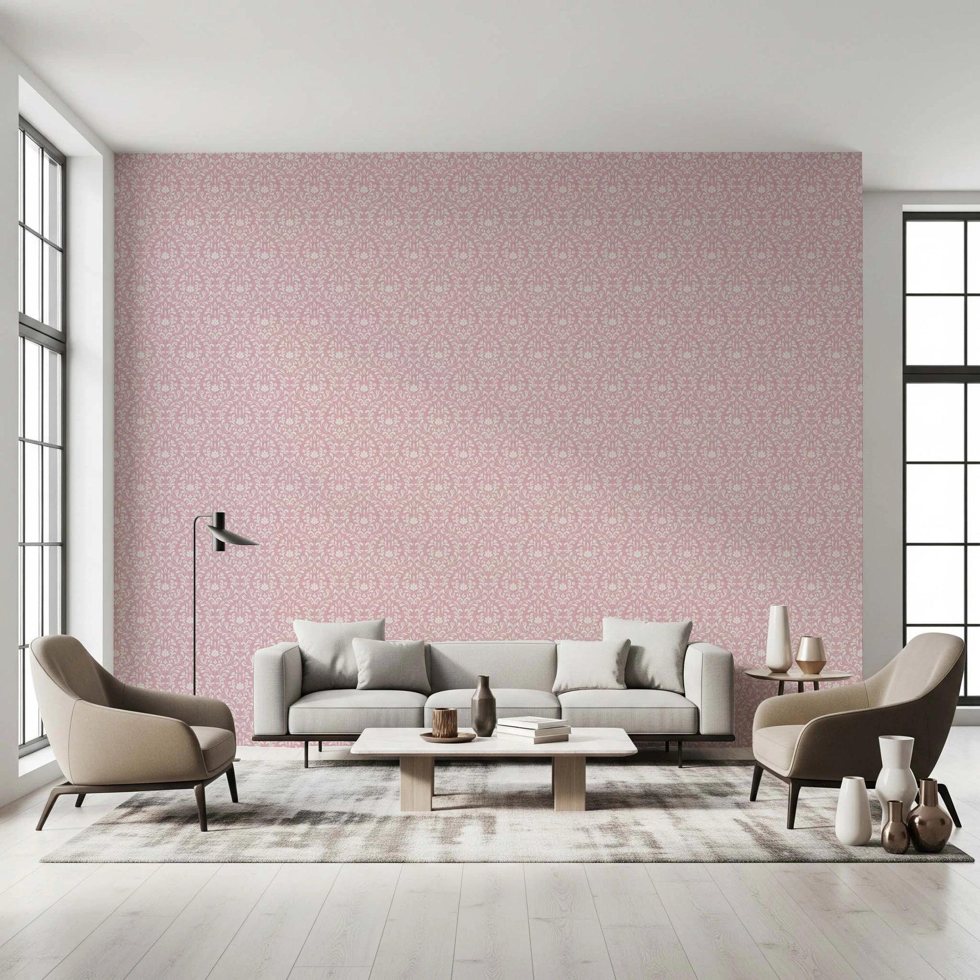 Powder Pink Bloom DAMASK Wallpaper⁠
