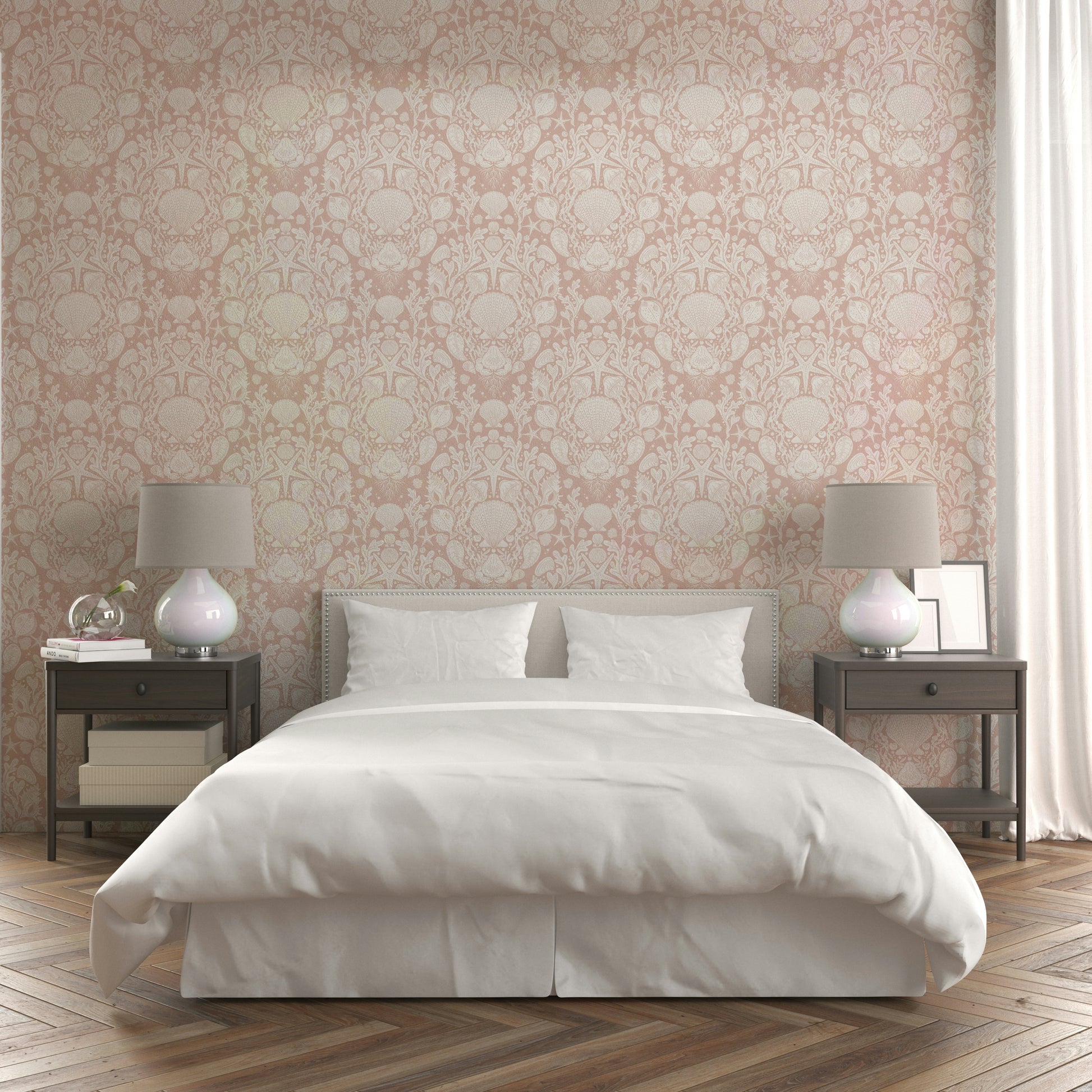Sophisticated marine damask print on wallpaper

