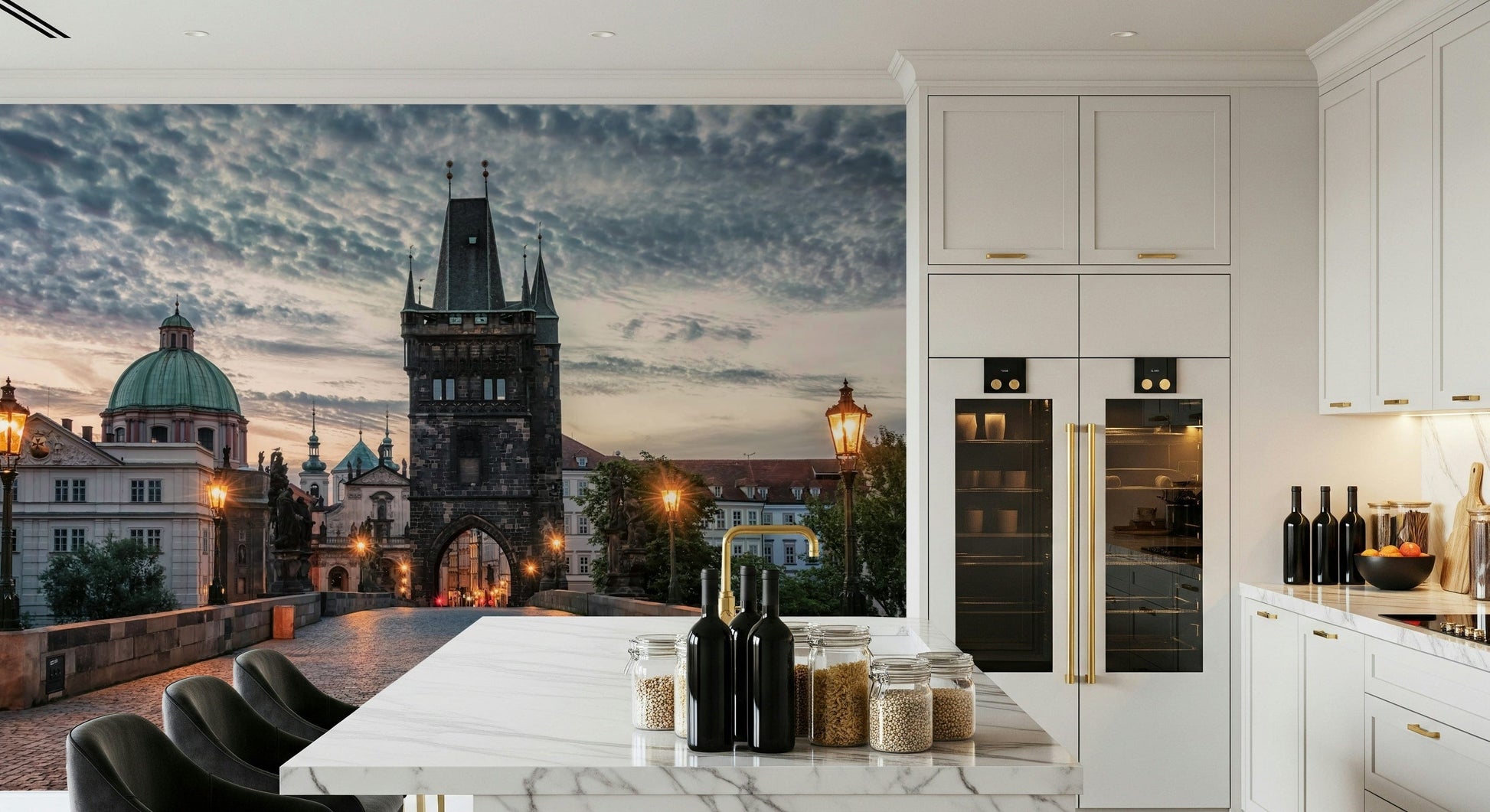 Historic Prague cityscape illustration for elegant city wallpaper