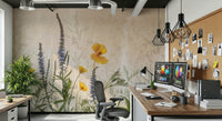 A beautiful serene floral wallpaper mural of prairie blooms.

