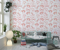 Wallcovering paper with sweet pink bow clusters.