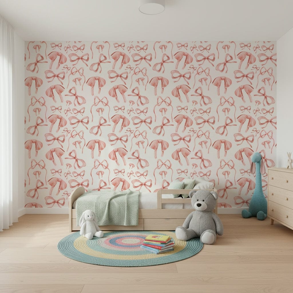 Stylish pink ribbon motif wallpaper mural image.