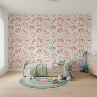 Stylish pink ribbon motif wallpaper mural image.
