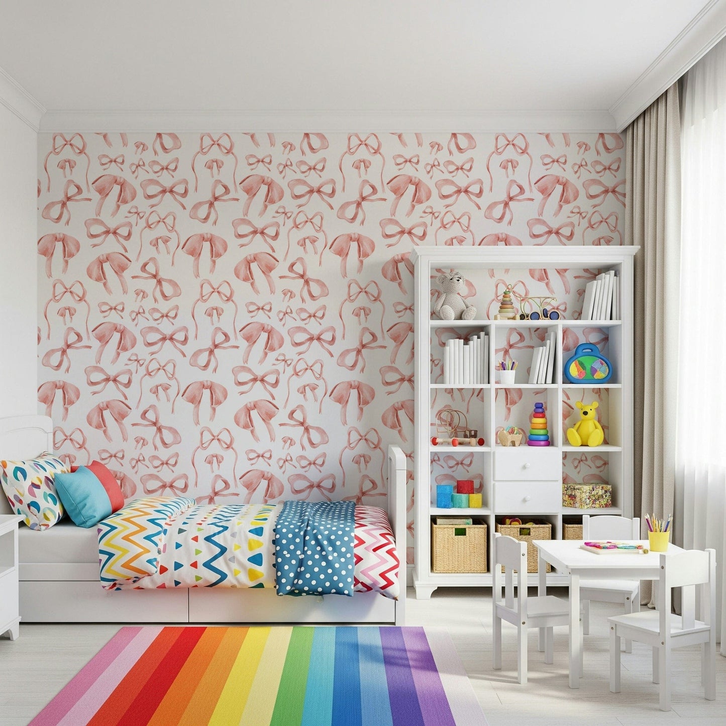 Preppy Pink Watercolor Bows subtle blush design.