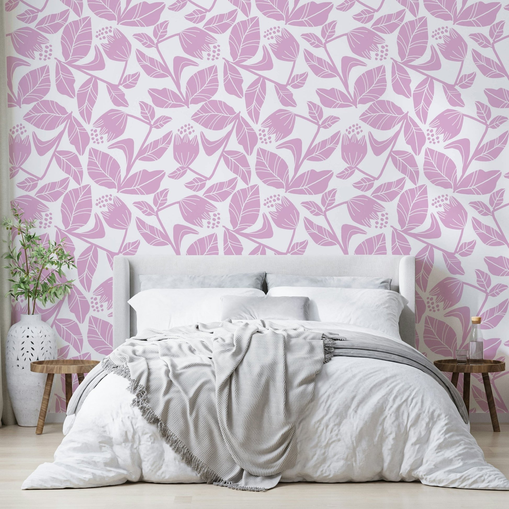 Soft pinks, gentle creams, and muted green foliage.

