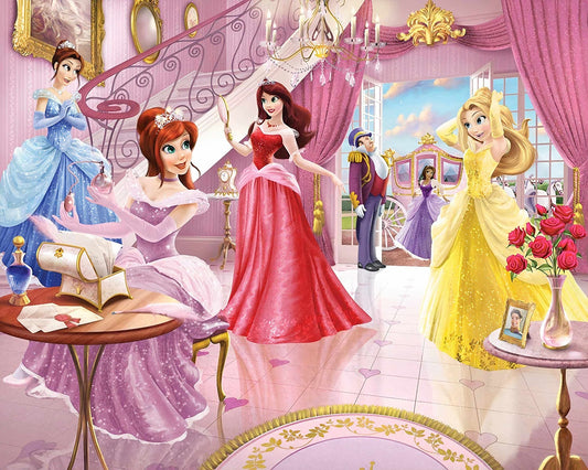 Princess Royal Court wallpaper mural with a grand palace and soft garden elements.