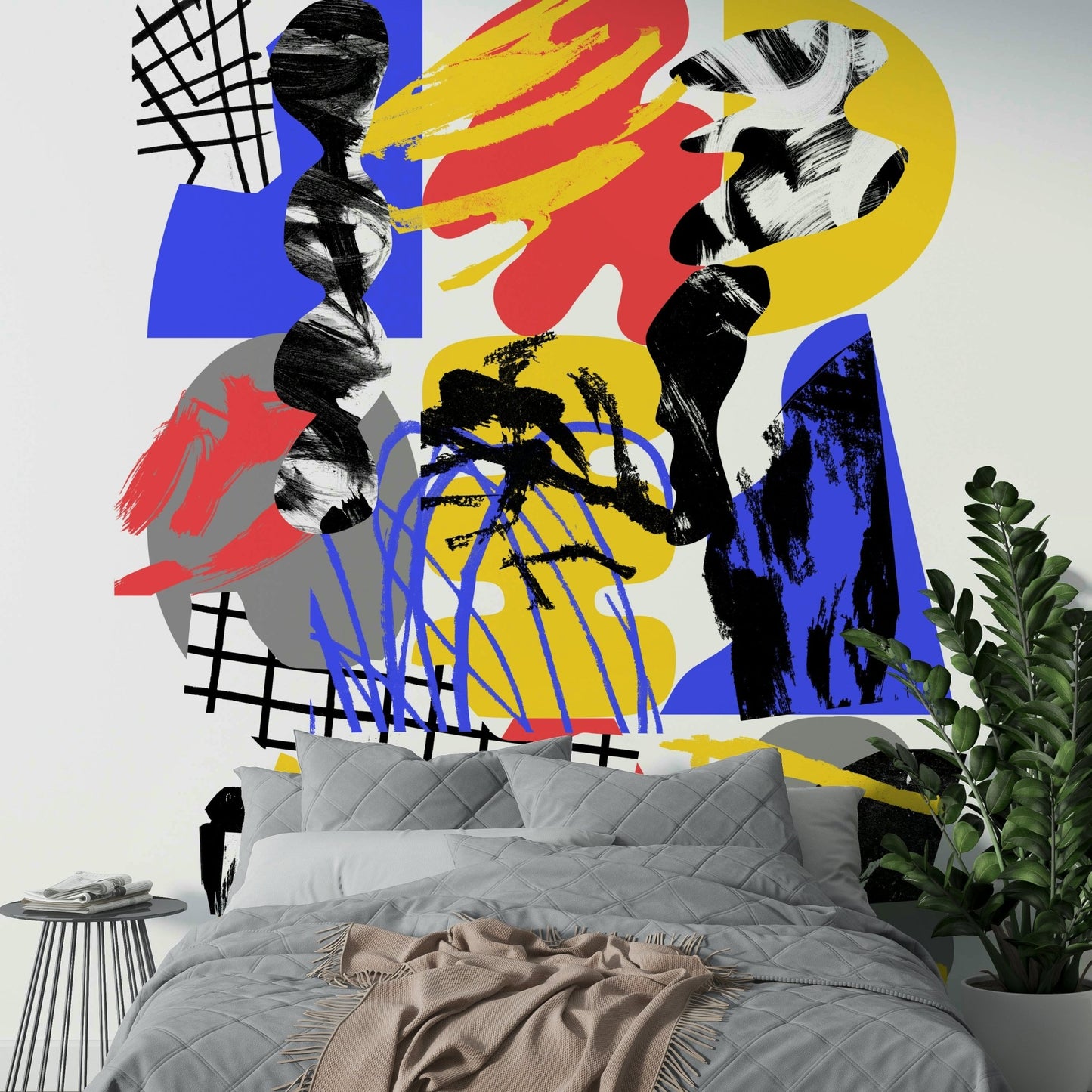 Bold prismatic wall mural with sharp angles and vivid colors

