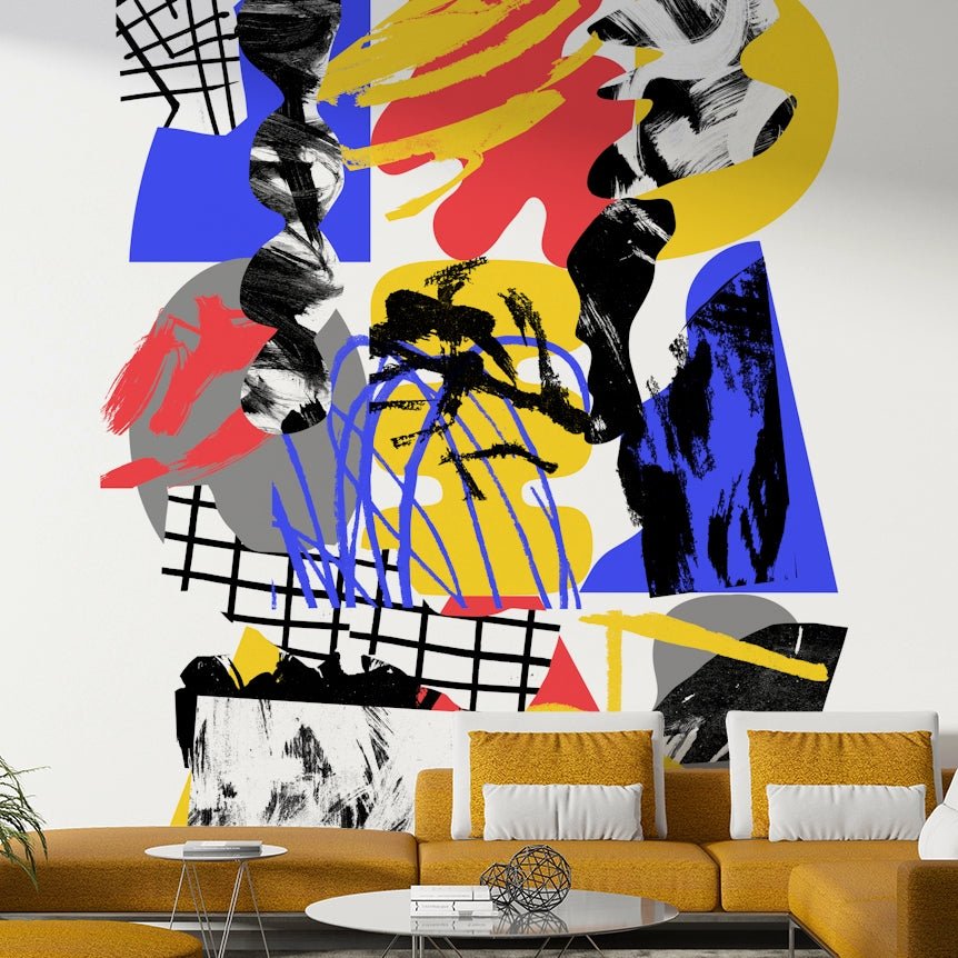 Kaleidoscope of colors in prismatic geometric design mural

