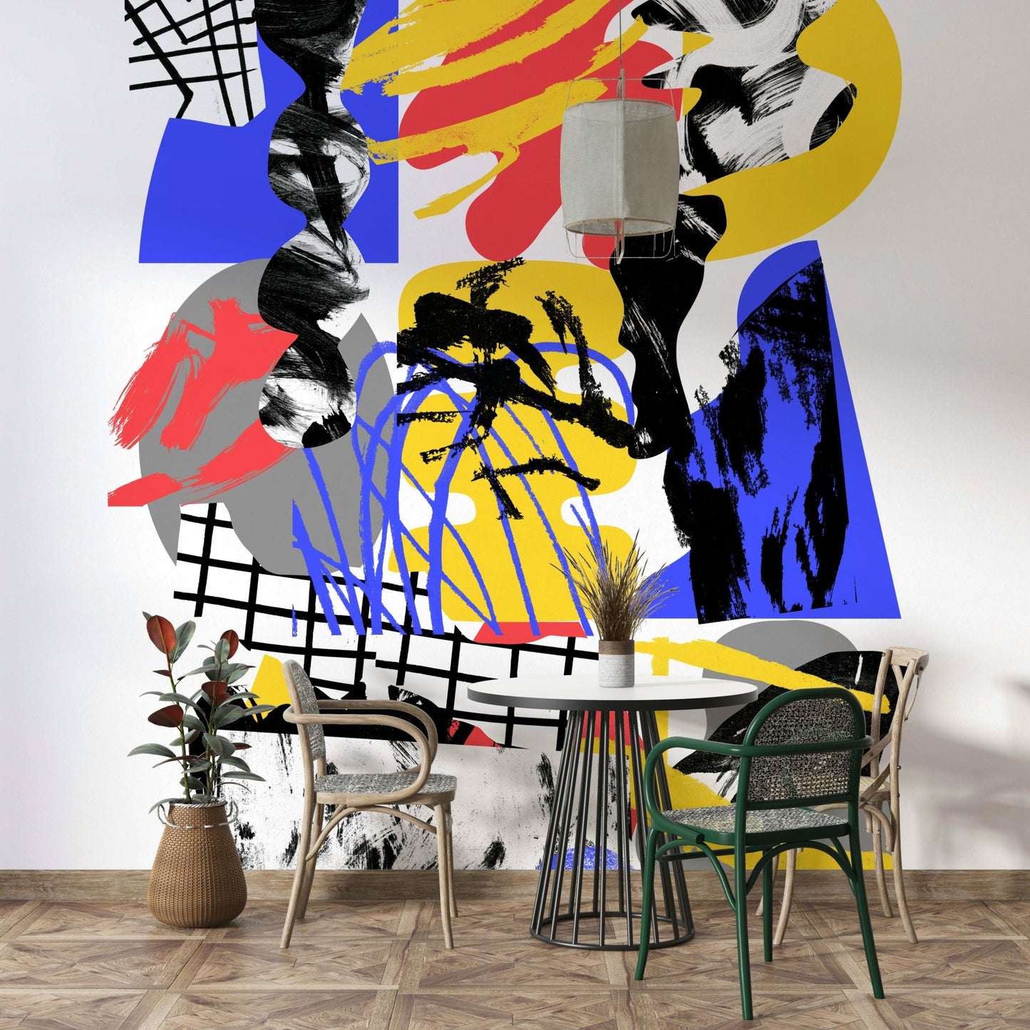 Prismatic geometric mural transforming your space with color

