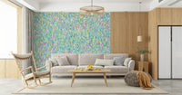 A peaceful modern abstract mural on decorative wallpaper.
