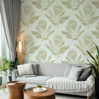 Detailed protea flower wallpaper with earthy sage tones

