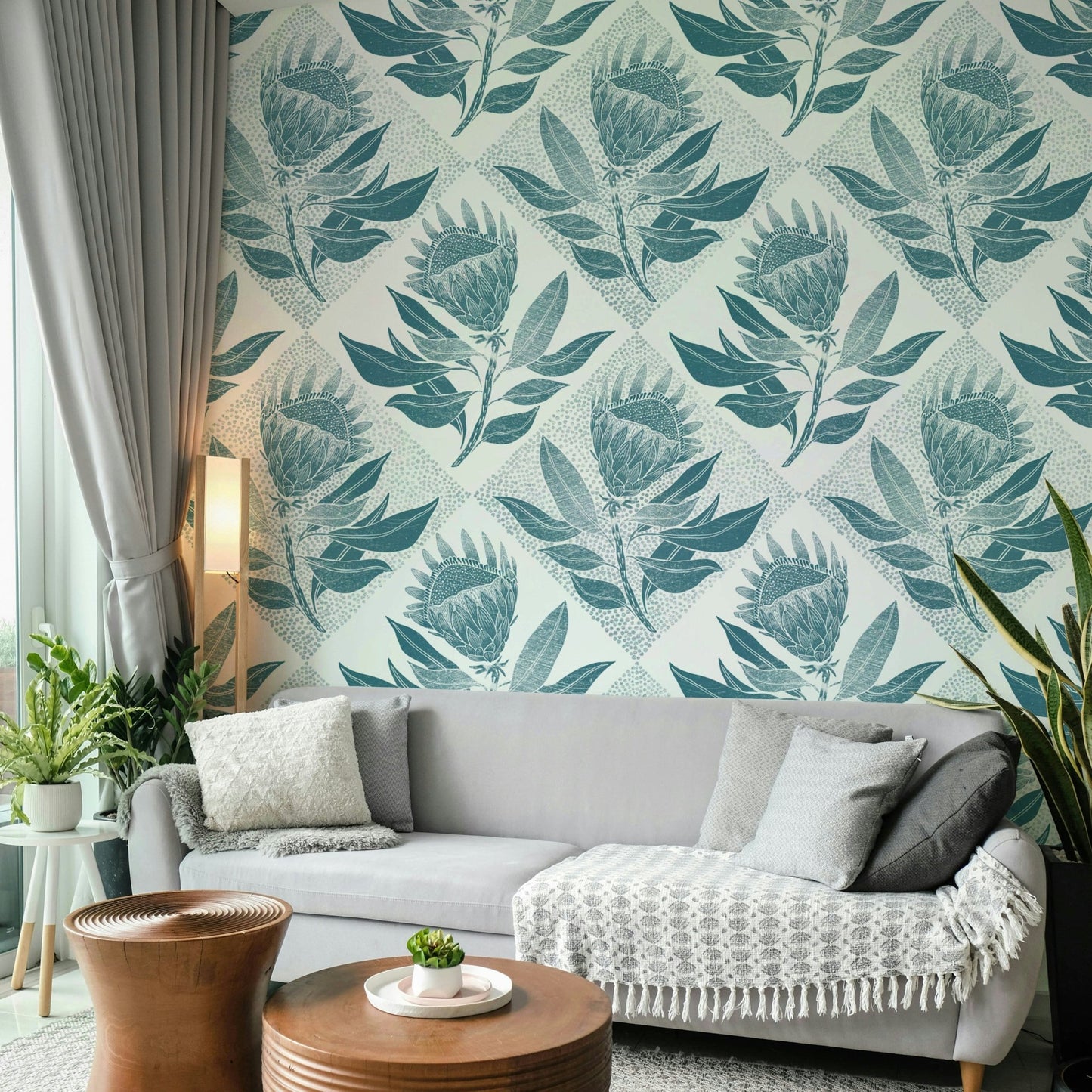 Protea Stamp wallpaper bringing color and elegance

