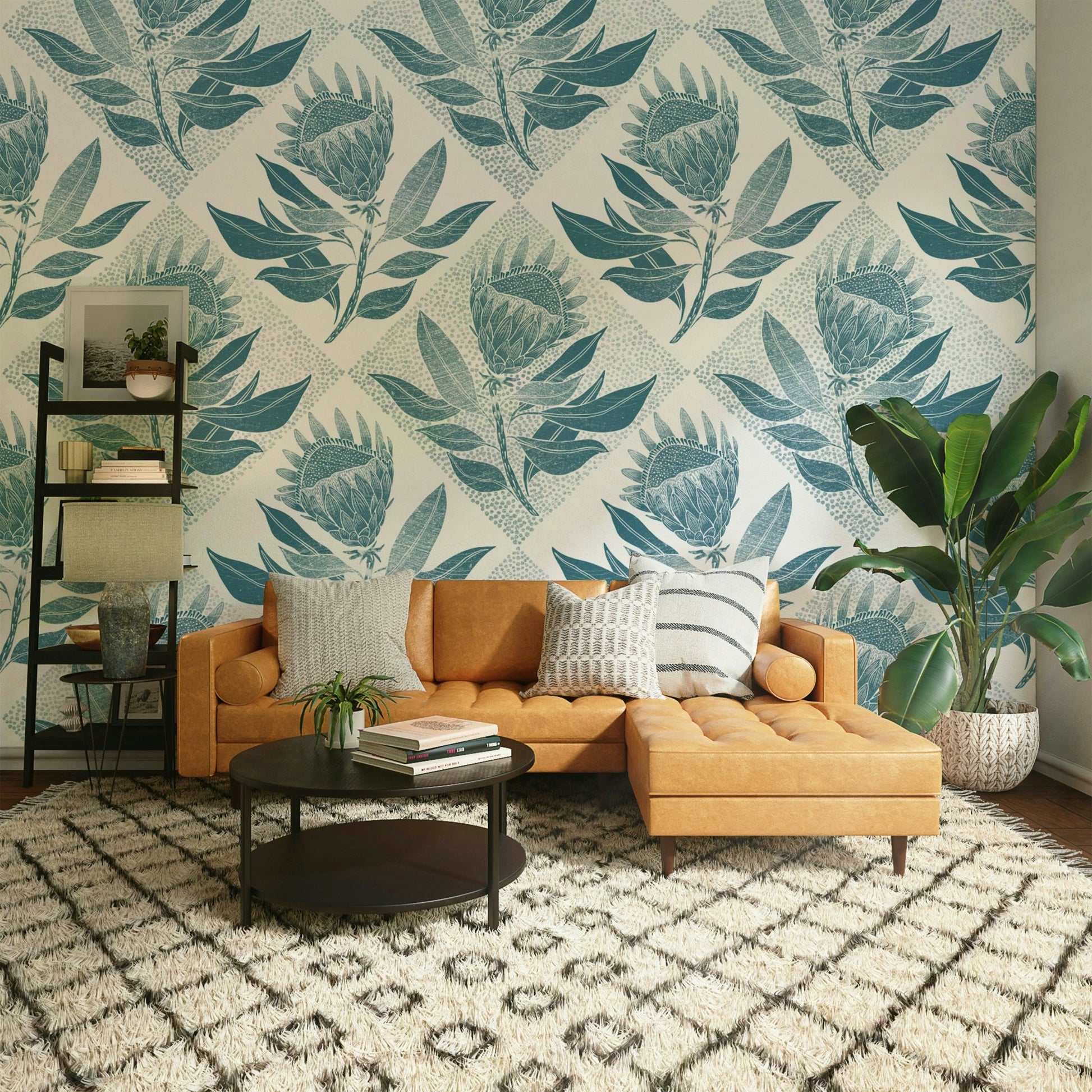 Turquoise floral design perfect for bedrooms or living rooms

