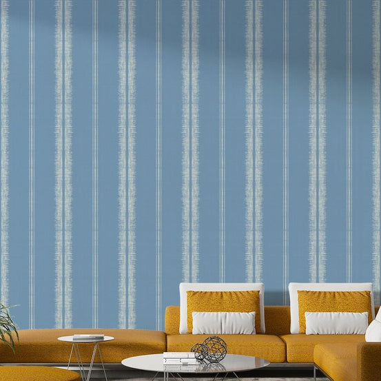 Provence Boho Stripes French Blue Wallpaper with calming blue stripes

