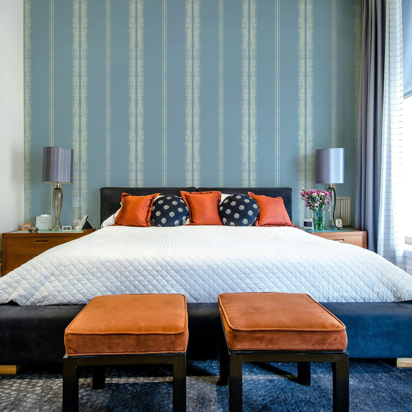 Soft blue stripes creating a harmonious, calming interior

