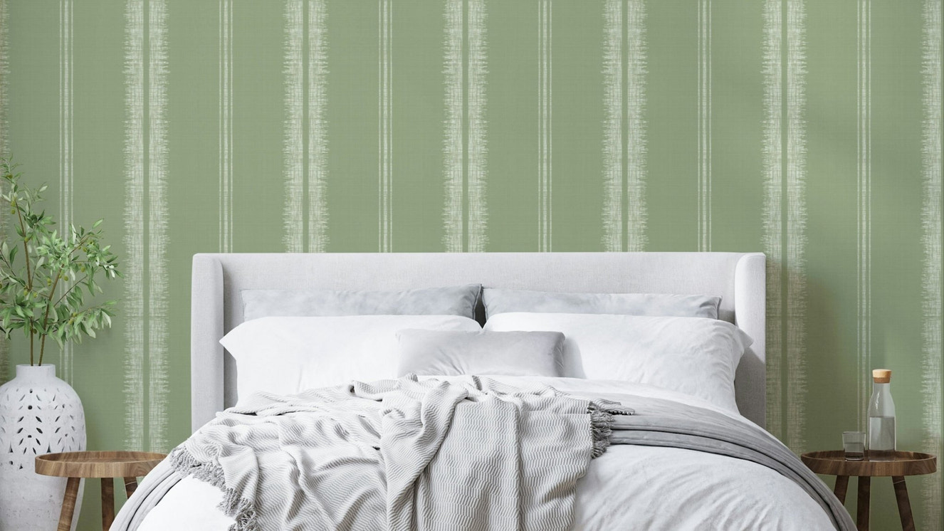 Provence Boho Stripes Light Green Wallpaper with soft stripes

