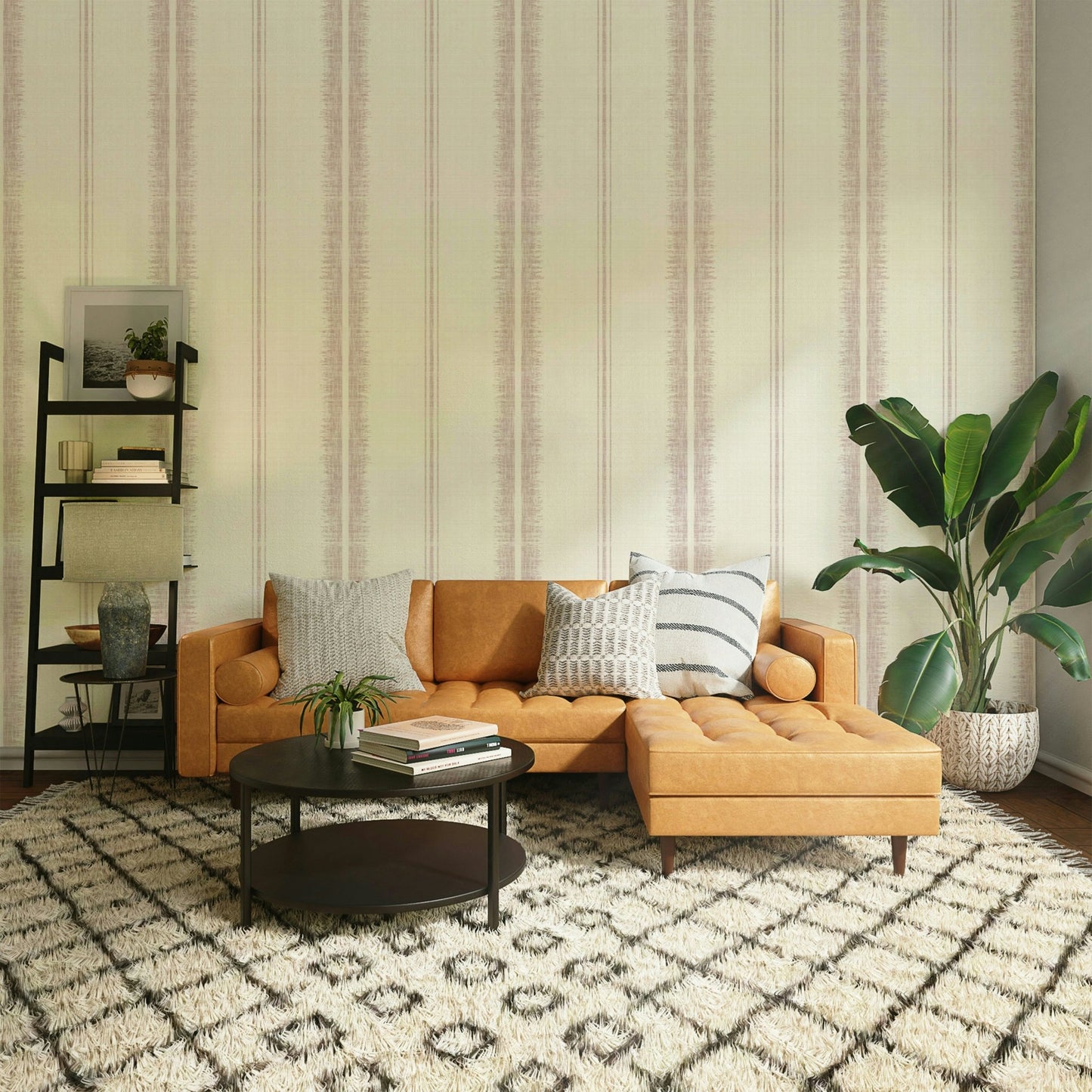 Light pink and linen texture creating a serene room ambiance

