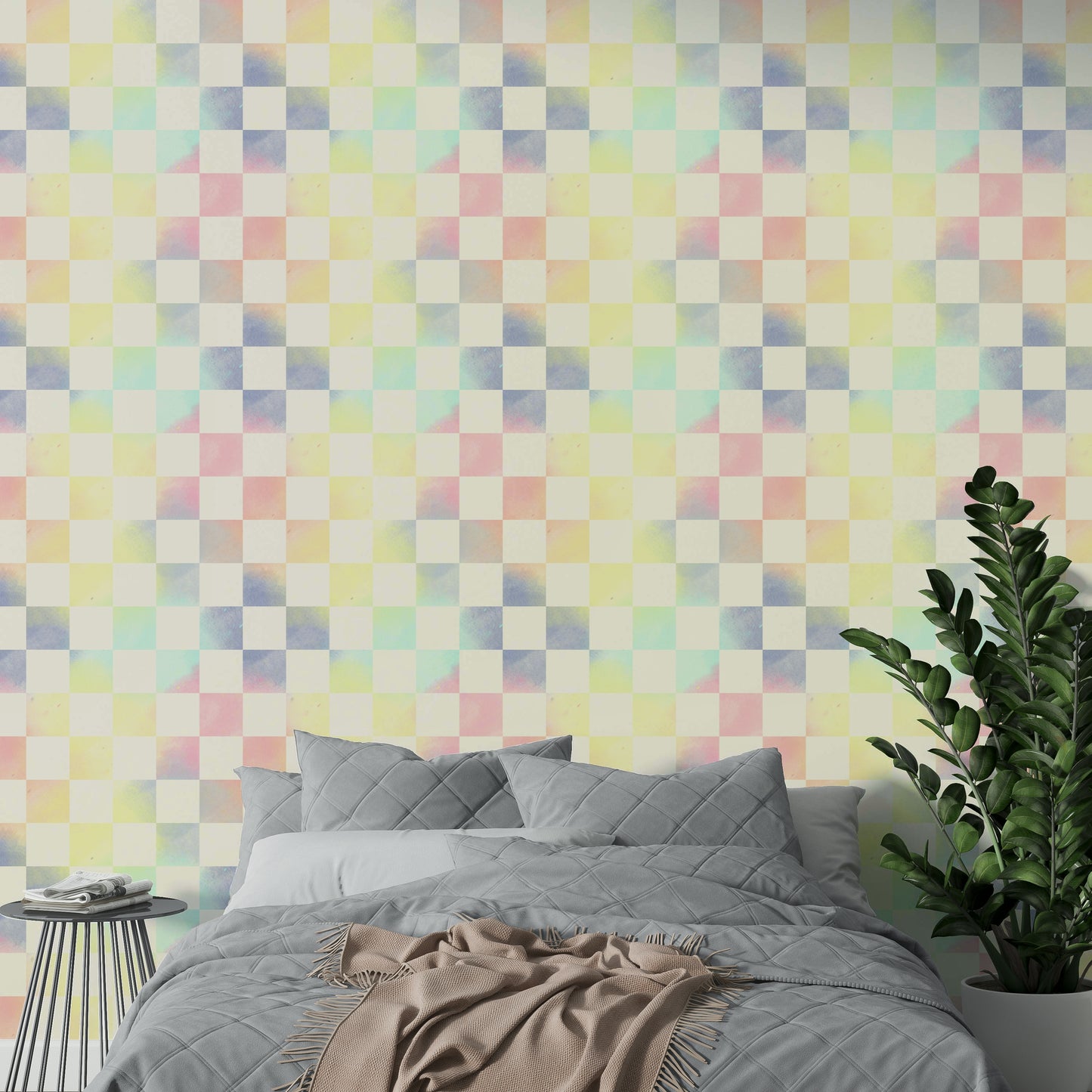 Rainbow checker wallpaper with psychedelic flair

