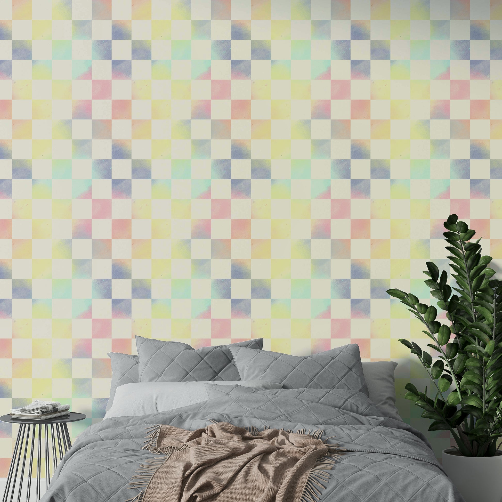 Rainbow checker wallpaper with psychedelic flair

