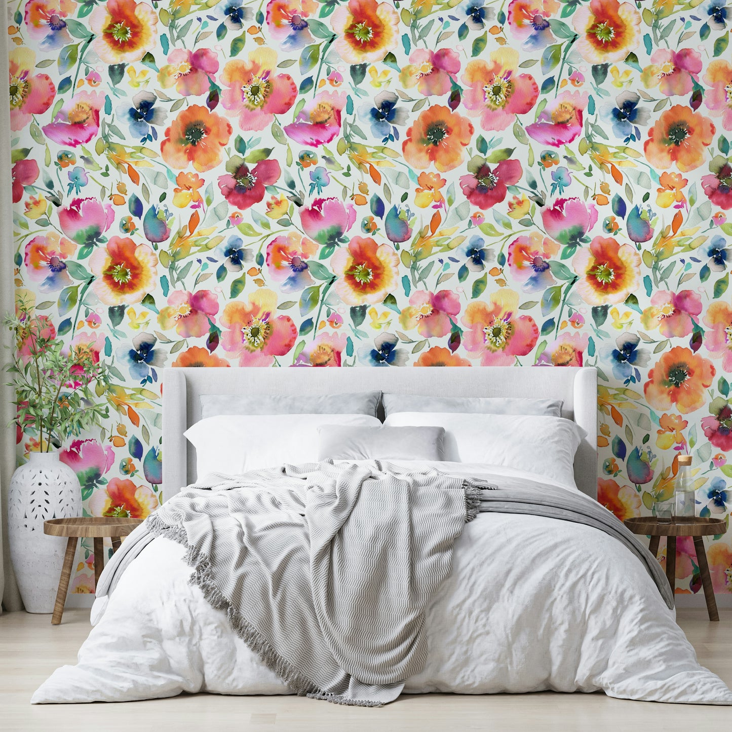 Psychedelic Spring Poppies Vintage Orange Wallpaper⁠