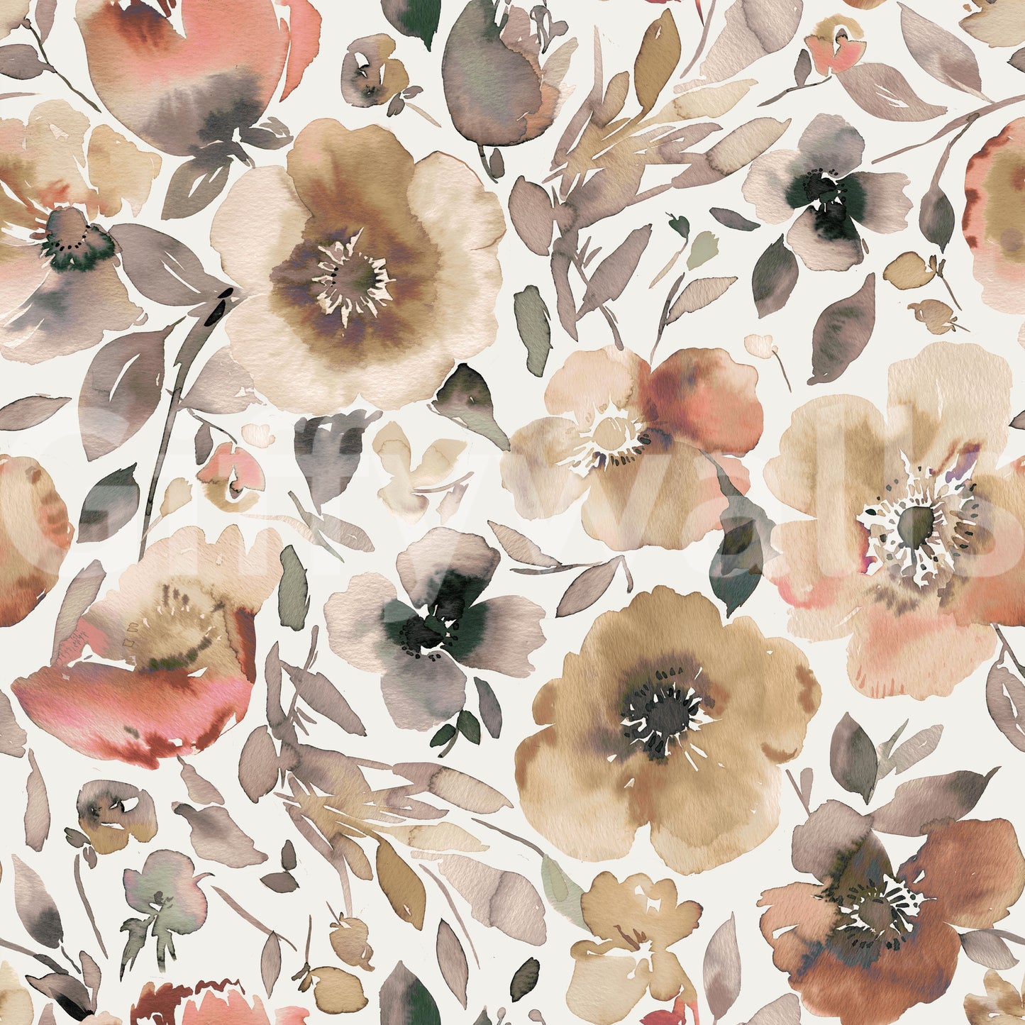 Boho-inspired wallpaper with colorful hand-drawn poppies.

