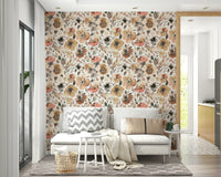 Eclectic wallpaper with bright wildflowers and a rustic vibe.


