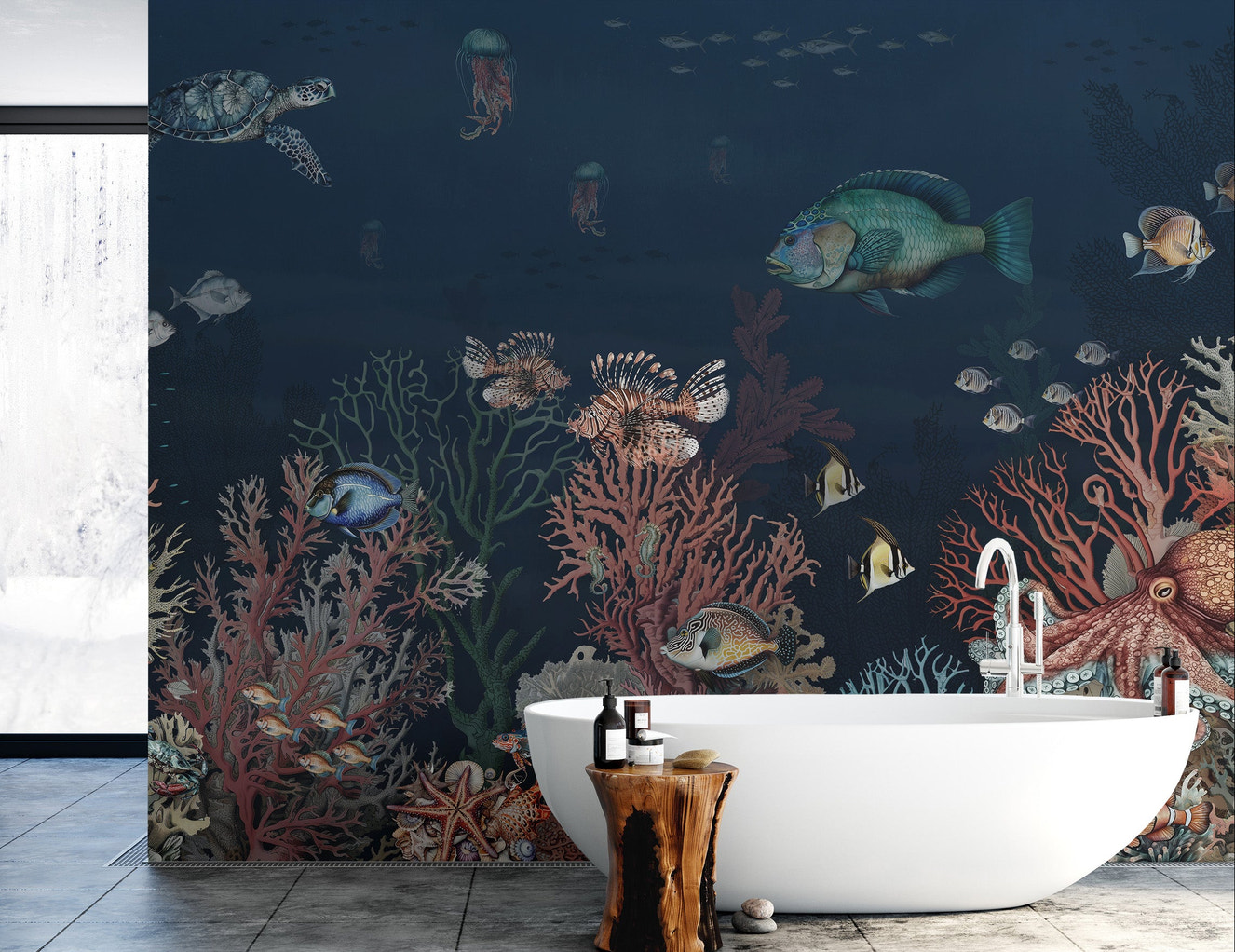 Vibrant underwater coral marvels mural