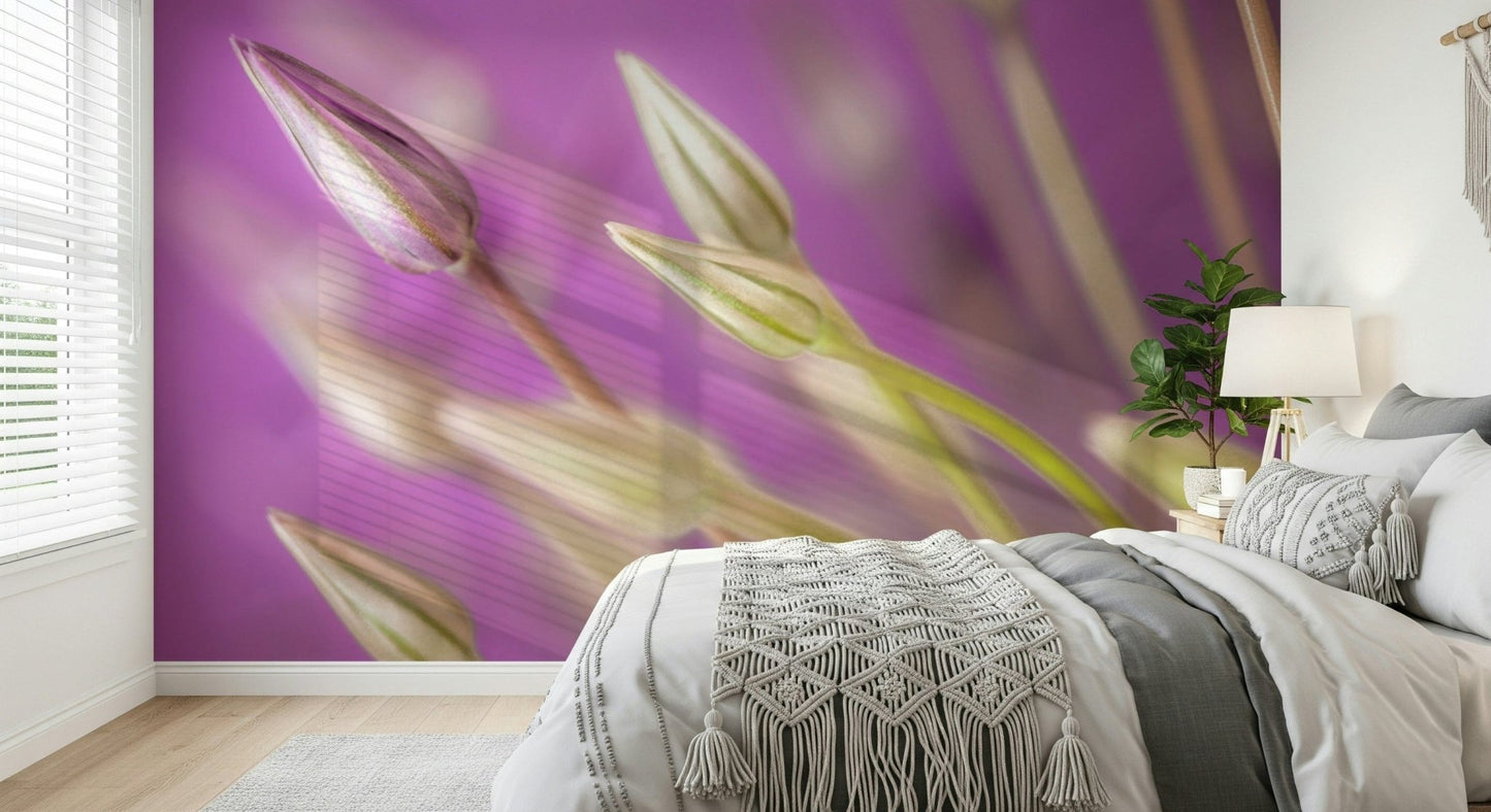 A calming wallpaper showcasing slender allium buds set against a smooth purple background.