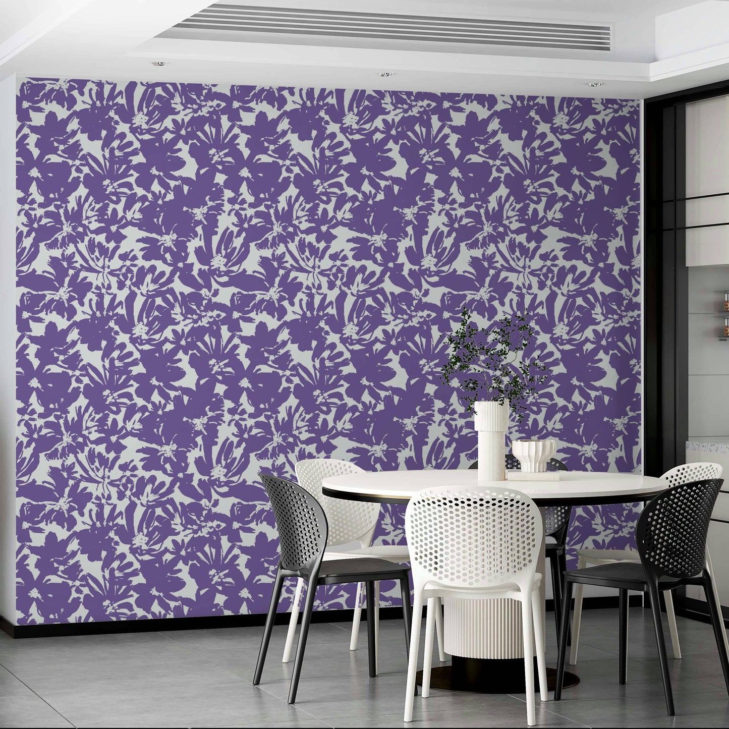 Wallpaper with a unique, artistic purple design

