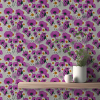 Trendy Wild Purple Flower Pattern Wallpaper design