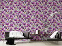 Whimsical Wild Purple Flower Pattern Wallpaper