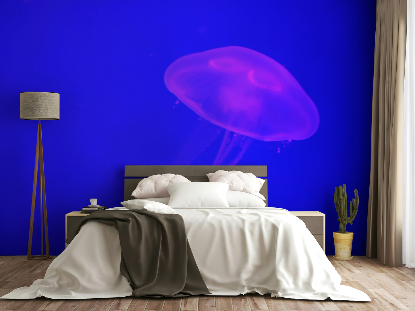 A beautiful aquarium scene wallpaper mural with colorful fish.

