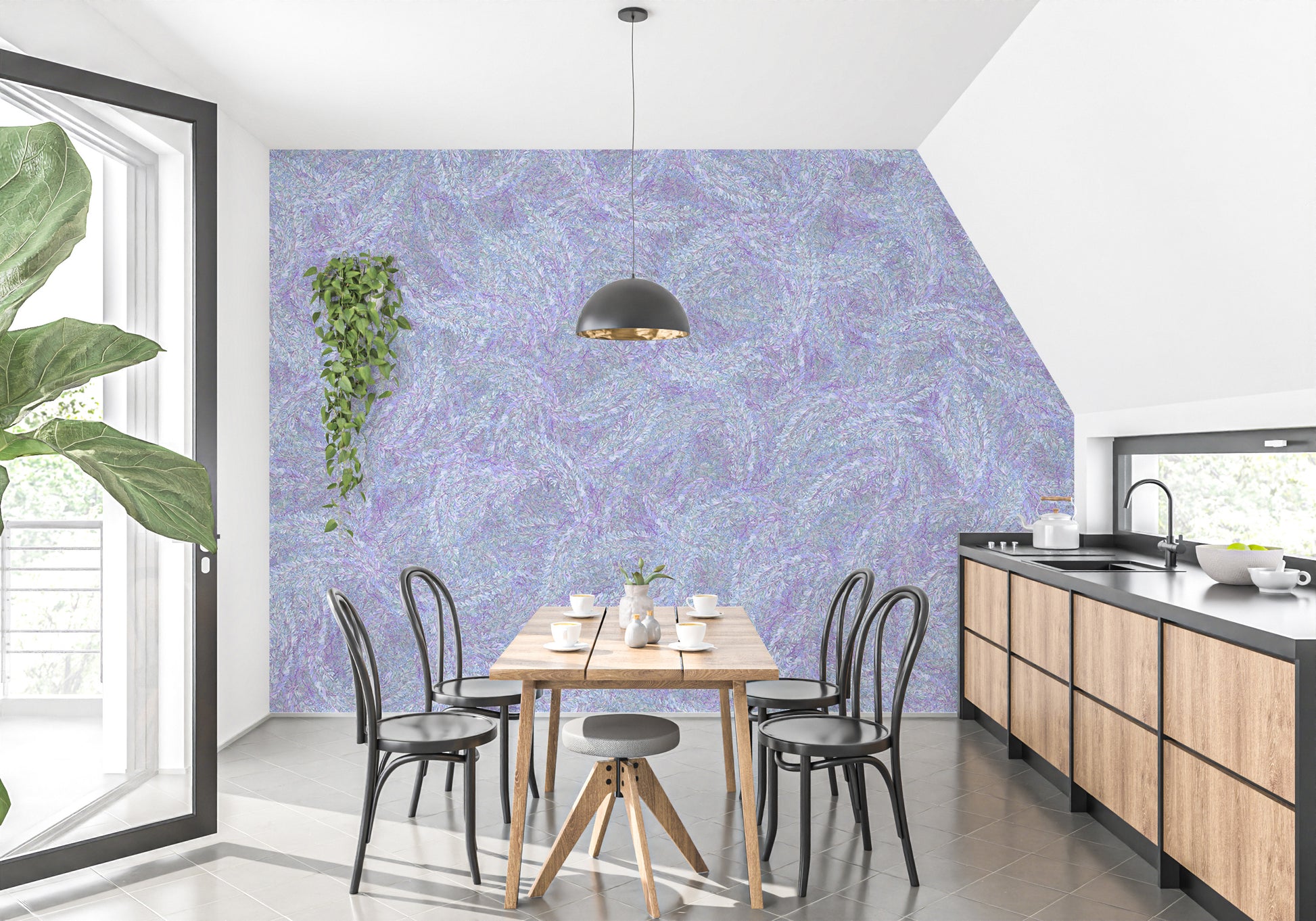 Purple summer flower mural for serene home interiors.
