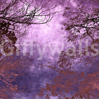 Atmospheric purple forest wall mural with moody tones