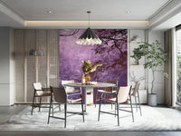 Dreamy woodland wall mural in rich lavender tones