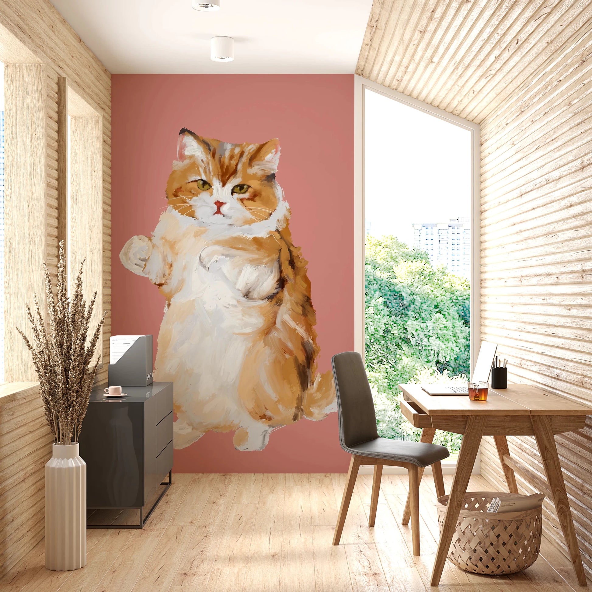 Purrfectly Perfect furry handpainted oil painting cat Wall Mural