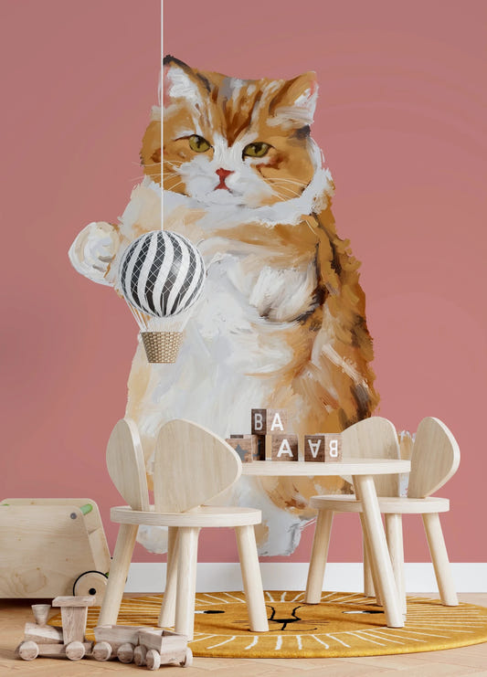 Purrfectly Perfect furry handpainted oil painting cat Wall Mural